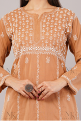 Exclusive Cotton Kurti with White Single thread chikankari work, Long Sleeves, Traditional Indian Style